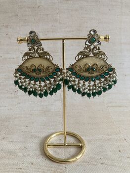 Emerald Green Peacock Dangle Indian Earrings, 2 of 7