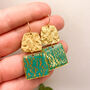 Aqua Gold Flake Statement Drop Earrings For Her, thumbnail 6 of 10