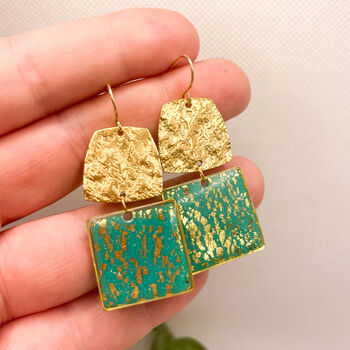 Aqua Gold Flake Statement Drop Earrings For Her, 6 of 10