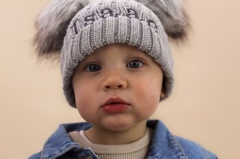 Newborn Double Pom Pom Winter Hat And Booties, 10 of 10