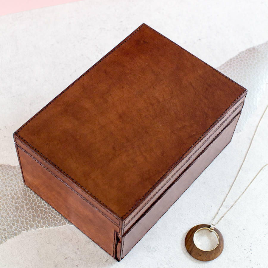 personalised ladies large leather jewellery box by ginger rose