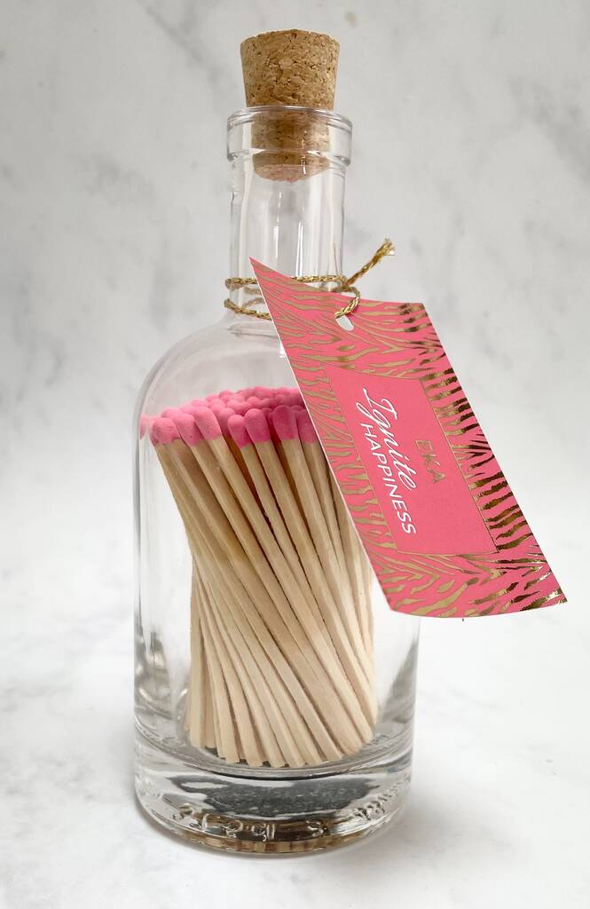 Luxury Long Hot Pink Matches In Glass Jar By EKA Scents