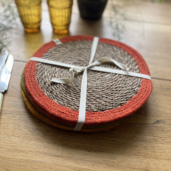 Respiin Set Of Six Seagrass And Jute Tablemats Brights, 2 of 11
