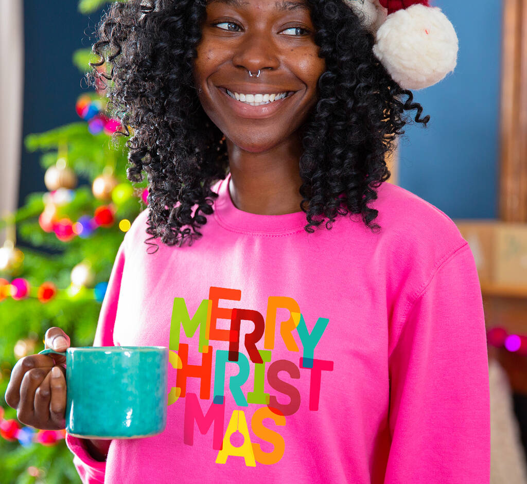 'Merry Christmas' Bright Sweatshirt Jumper, 1 of 10
