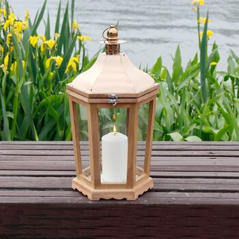 Wood Decorative Lantern Candle Holder With Glass Panels, 4 of 6
