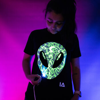 Cool Alien Head Interactive Glow In The Dark T Shirt, 4 of 7