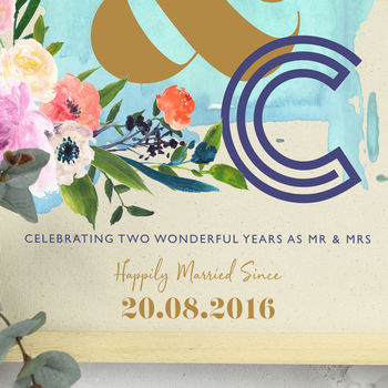 Personalised Cotton Anniversary Floral Initials Print, 2 of 4