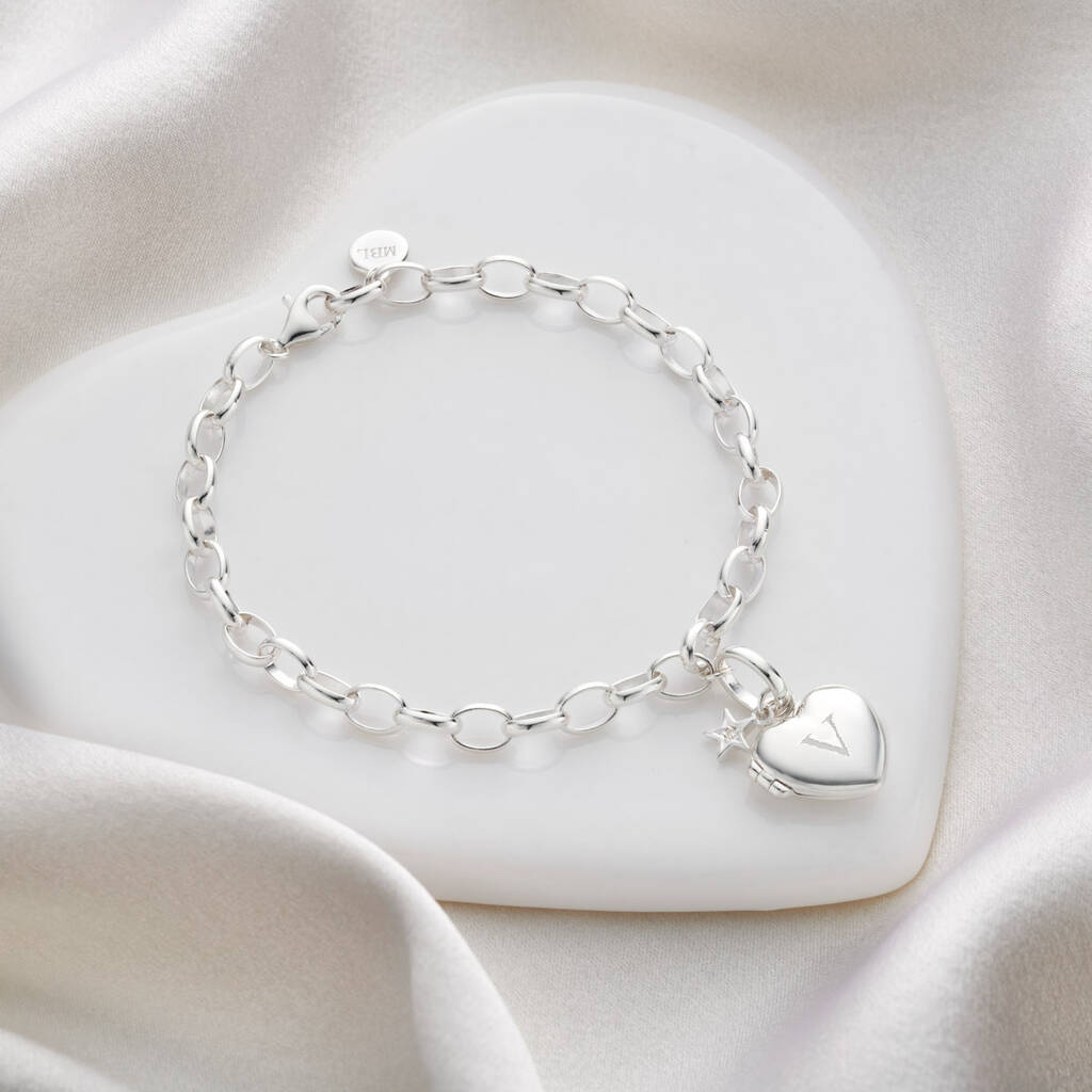 Personalised Sterling Silver Heart Locket Bracelet, 1 of 6