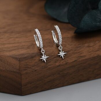 Tiny Cz Starburst Huggie Hoop Earrings Sterling Silver, 2 of 12