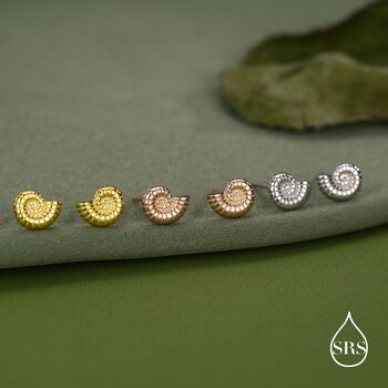 Sterling Silver Ammonite Shell Stud Earrings, 3 of 12