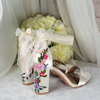 Embroidered Block Heel Bridal Shoes, 2 of 9