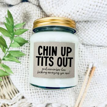 Chin Up Tits Out Funny Candle Supportive Gift, 2 of 7