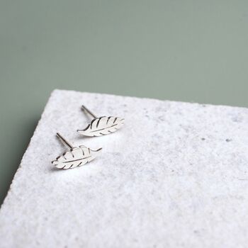 Sterling Silver Sharp Leaf Stud Earrings, 2 of 8