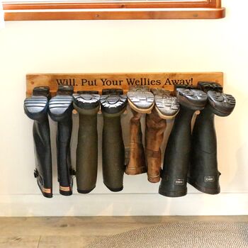 Engraved Oak Welly Boot Rack, 5 of 12