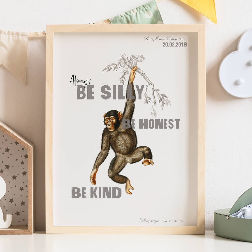 Be Silly, Be Honest, Be Kind Personalised Nursery Print, 1 of 4