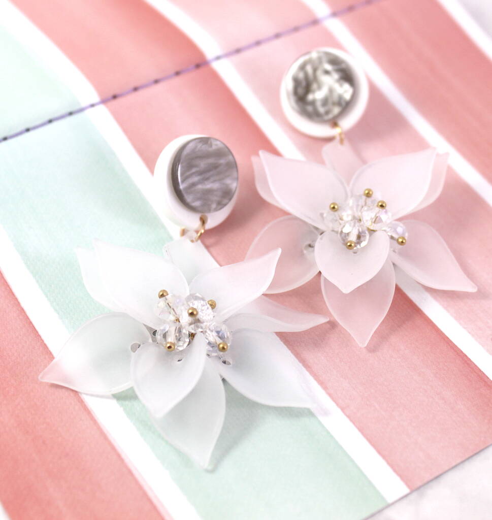 Large Statement White Flower Earrings By Lucy Loves Neko