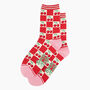 Women's Bamboo Socks Cream/Red, Cherry Squares, thumbnail 1 of 4