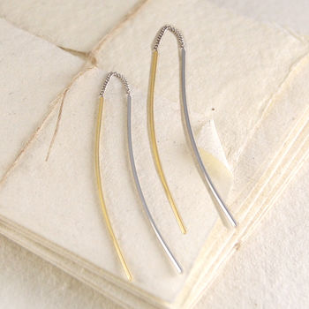 Silver And Gold Plated Double Bar Drop Earrings, 4 of 5