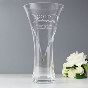 Personalised Golden Wedding Cut Glass Vase Gift, 2 of 2