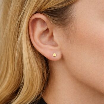 Gold Plated Sterling Silver Disc Micro Stud Earrings – 3mm, 3 of 10