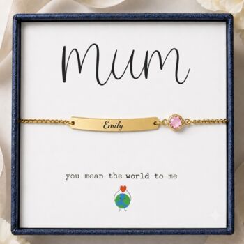 Personalised Curve Bar Birthstone Bracelet Engrave Name Symbols, 9 of 12