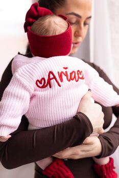 Valentines Heart Embroidered Personalised New Baby Cardigan, 2 of 12