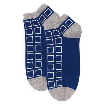 Cube Blue And Polka Denim Men's Trainer Socks Bundle, 4 of 7