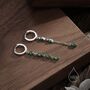 Asymmetric Emerald Green Cz Dangle Huggie Hoop Earrings, thumbnail 3 of 11