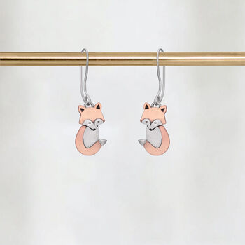 Sterling Silver And Copper Fox Drop Earrings, 2 of 8