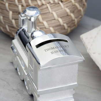 Personalised Silver Plated Train Money Box, 3 of 5