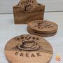 Light Wooden Coaster Set With Coffee Break Design, thumbnail 5 of 6