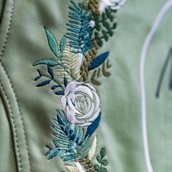 To The Moon And Back Sage Green Biker Jacket, 10 of 12