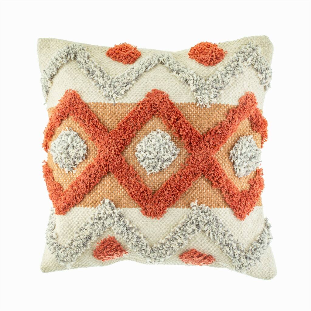 Earthy Tones Tufted Geometric Cotton Cushion By Lola & Alice