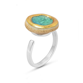 Small Round Emerald Turquoise Lagoon Adjustable Ring, 3 of 3