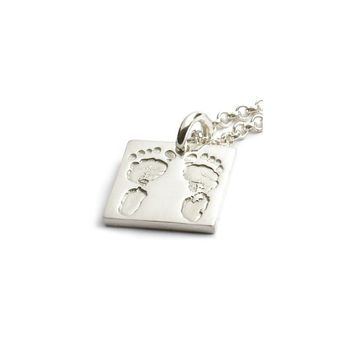 Silver Handprint Custom Footprint Square Necklace, 4 of 5