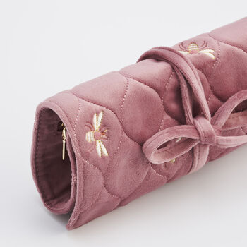 Embroidered Bee Jewellery Roll In Rose Pink, 6 of 7