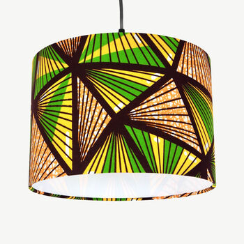 Yellow And Green Geometric Triangles African Lampshade, 6 of 9
