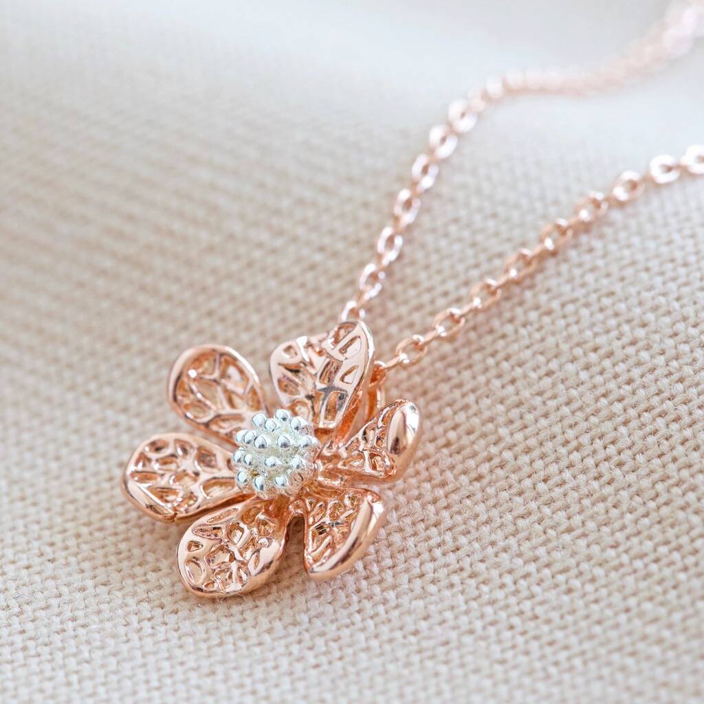 Rose Gold And Silver Flower Pendant Necklace By Lisa Angel
