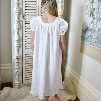 Ladies White Cotton Puff Sleeve Nightdress 'Juliet', 5 of 7