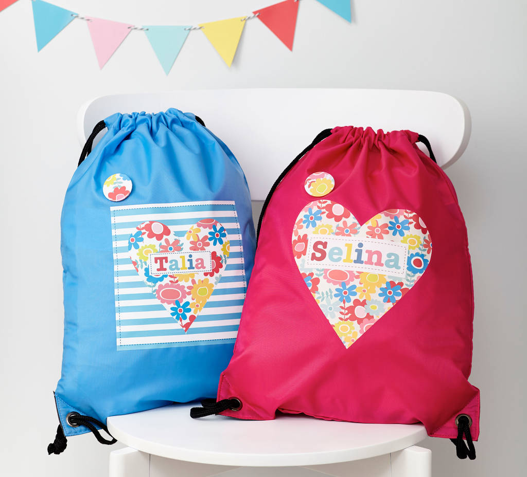 Girls Personalised Floral Heart Waterproof Kit Bag By TillieMint