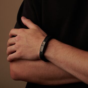 Engraved Black Leather Bracelet For Men And Women, 6 of 11
