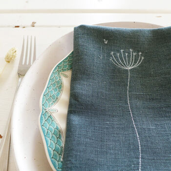 Embroidered Cow Parsley Linen Napkins, 2 of 4