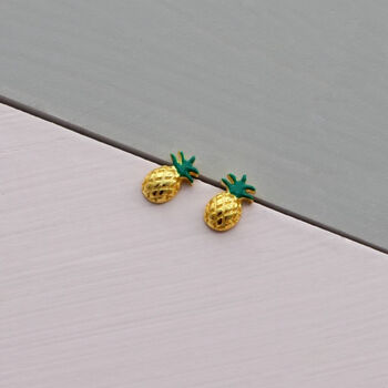 Mini Enamel Pineapple Stud Earrings, 3 of 4