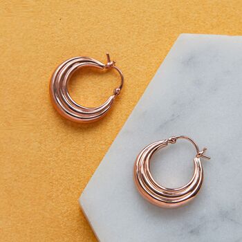 Sterling Silver High Polish Ridged Hoop Earring, 3 of 8