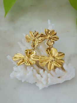 Flora Earrings 18k Gold Plated + Pearl Waterproof, 2 of 10