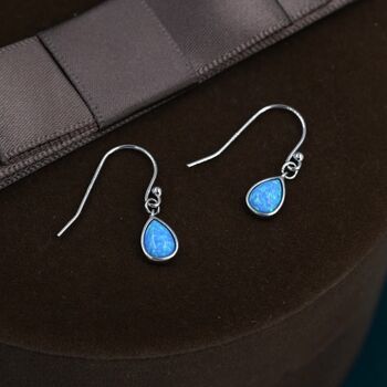 Blue Opal Droplet Drop Hook Earrings In Sterling Silver, 5 of 12