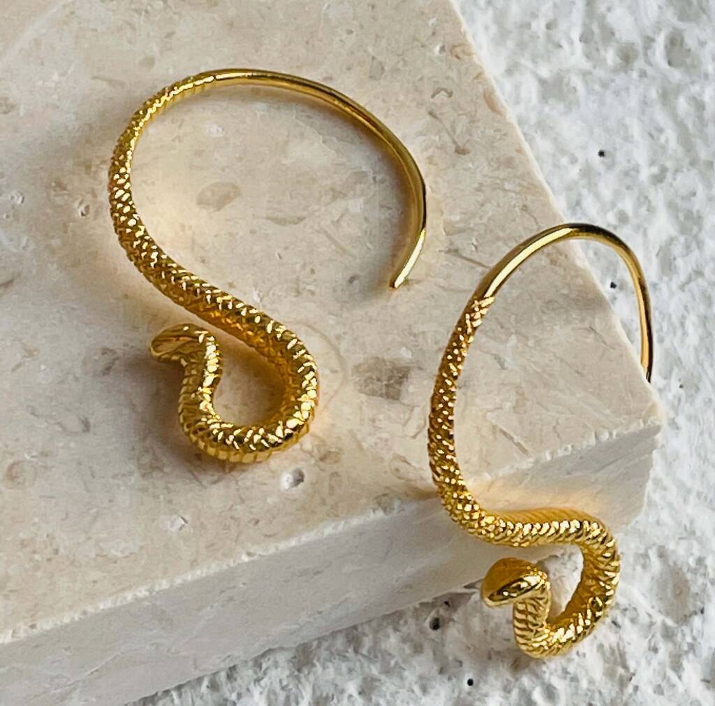 Sterling Silver Gold Cobra Hoop Earrings By Secret Halo