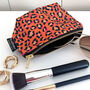 Coral Orange Leopard Print Washable Makeup Bag, thumbnail 1 of 10