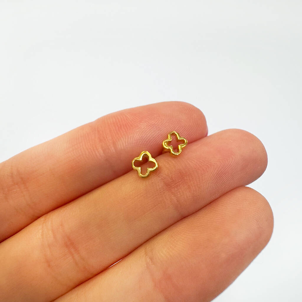 Clover Small Silver Gold Plated Stud Earrings, 1 of 3