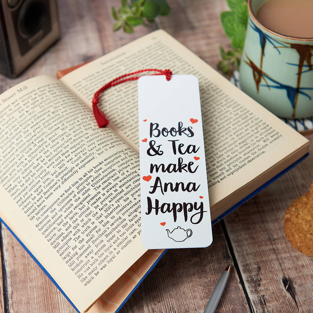 Personalised Books And Tea Make Me Happy Bookmark, 1 of 4